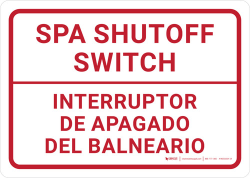 Spa Shutoff Switch Bilingual Spanish Landscape - Wall Sign