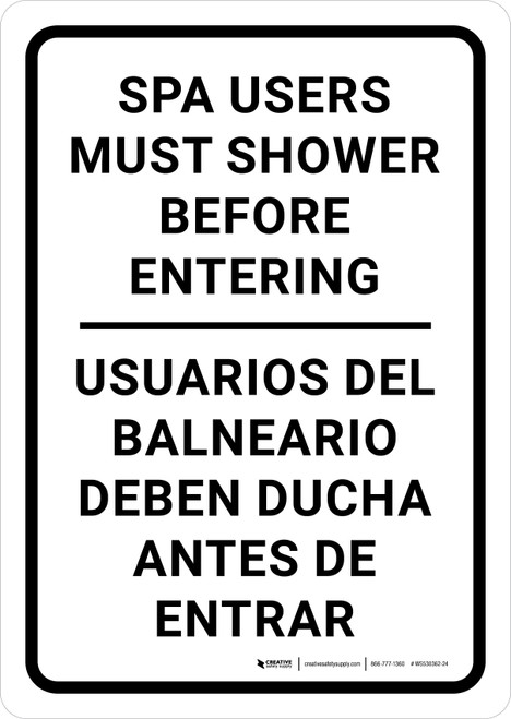 Spa Users Must Shower Before Entering Bilingual Spanish Portrait - Wall Sign