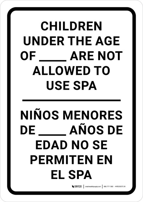 Underage Children Are Not Allowed to Use Spa Bilingual Spanish Portrait - Wall Sign