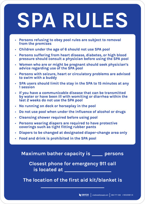 Washington Spa Rules Portrait - Wall Sign