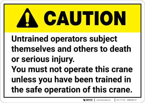 Caution: Untrained Operators Must Not Operate Crane - Wall Sign