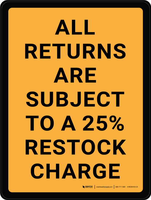 All Returns Are Subject to a 25% Restock Charge Portrait - Wall Sign