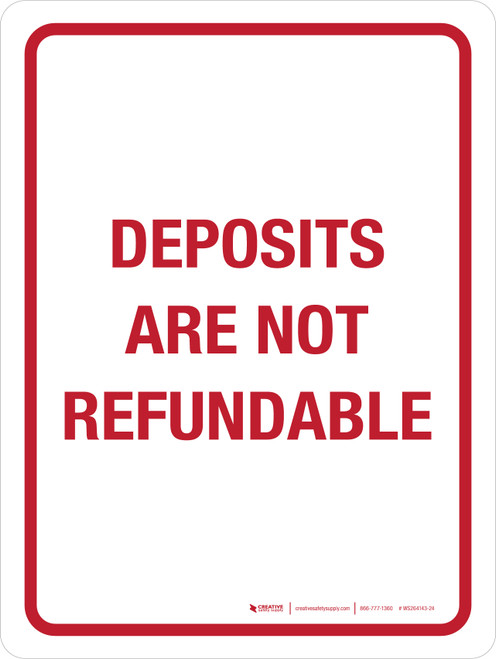 Deposits Are Not Refundable Portrait - Wall Sign