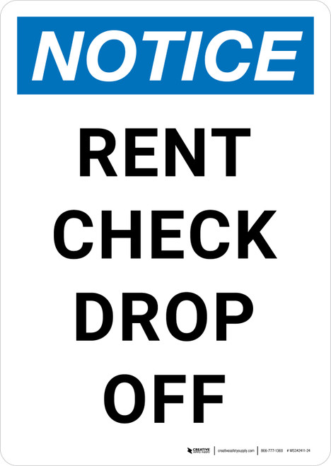 Notice: Rent Check Drop Off Portrait - Wall Sign