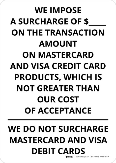 We Impose Surcharge On Transaction Amount On Credit Cards Portrait - Wall Sign