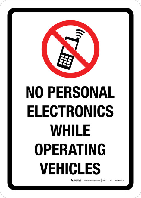 No Personal Electronics While Operating Vehicles Portrait - Wall Sign