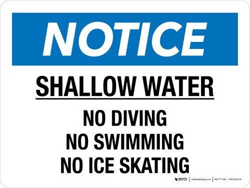 Notice: Shallow Water No Diving No Swimming No Ice Skating Landscape - Wall Sign