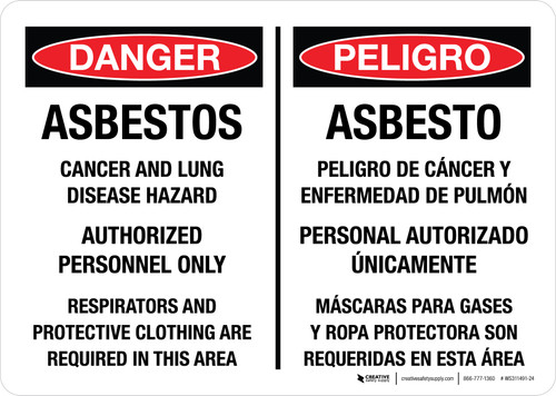 Danger: Asbestos Cancer and Lung Disease Hazard - Bilingual Landscape - Wall Sign