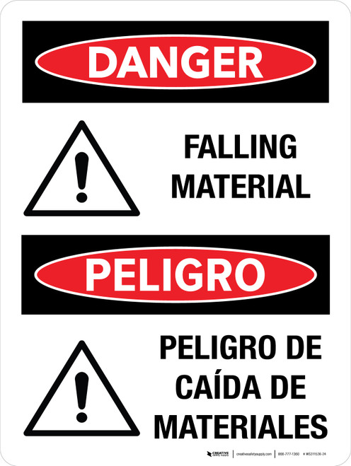 Danger: Falling Material with Hazard Icon Bilingual Spanish - Wall Sign