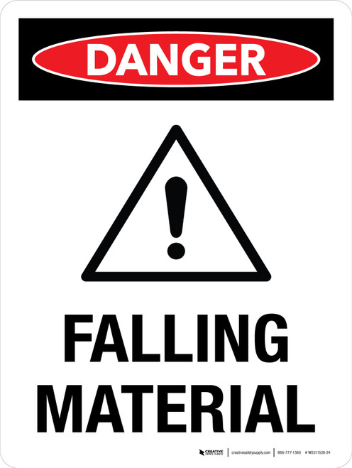 Danger: Falling Material with Hazard Icon Portrait - Wall Sign