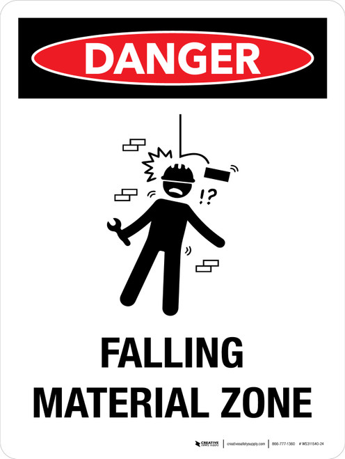 Danger: Falling Material Zone with Icon Portrait - Wall Sign