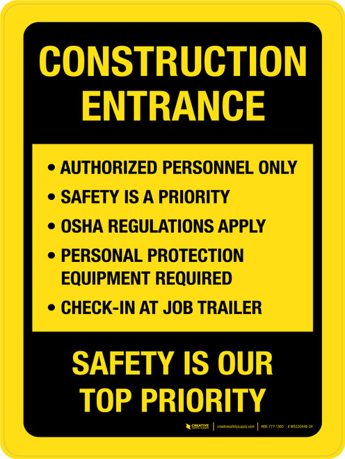 Construction Entrance Rules Portrait - Wall Sign