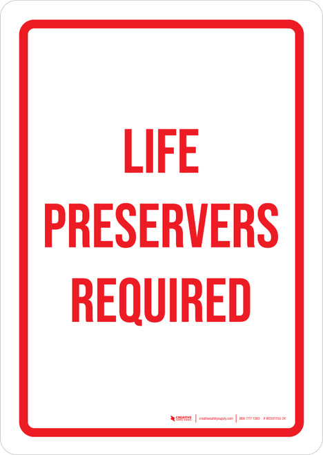 Life Preservers Required Portrait - Wall Sign