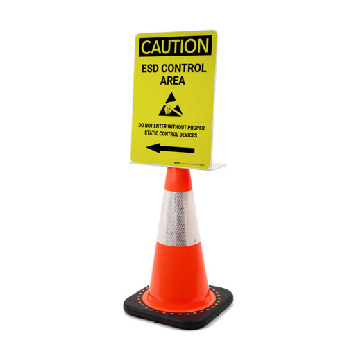 Caution: ESD Control Area - Do Not Enter Without Proper Device with Arrow Left Portrait - Single-Sided Cone Signs