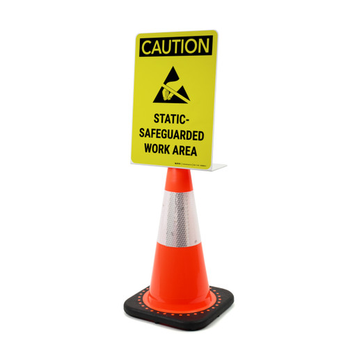 Caution: Static-Safeguarded Work Area with Icon Portrait - Single-Sided Cone Signs