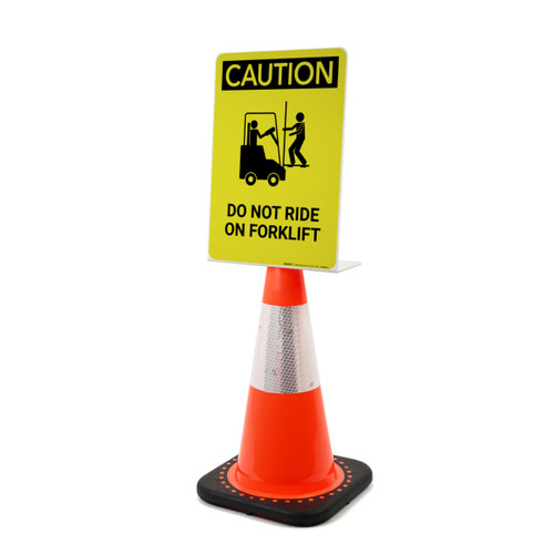 Caution: Do Not Ride on Forklift with Icon Portrait - Single-Sided Cone Signs