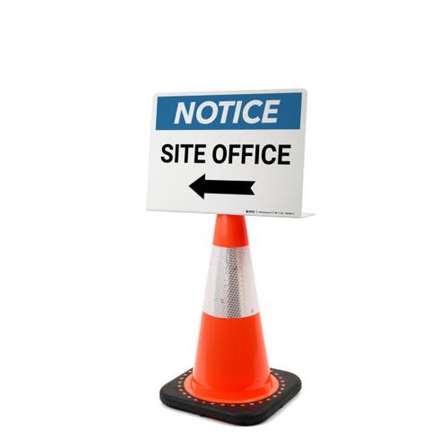Notice: Site Office Left Arrow Landscape - Single-Sided Cone Signs
