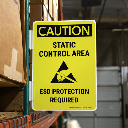 Caution: Static Control Area - ESD Protection Required with Icon Portrait - Rack Mounted Sign