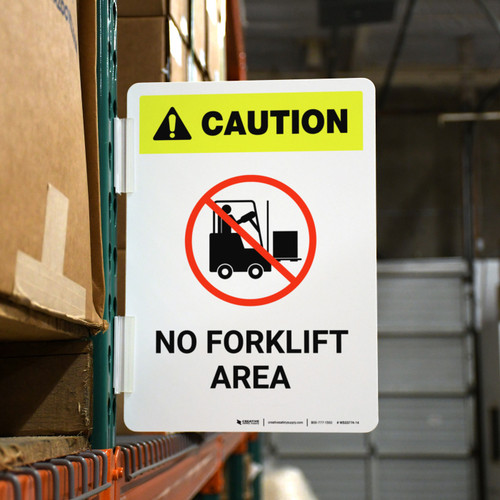 Caution: No Forklift Arrow with Icon Portrait - Rack Mounted Sign