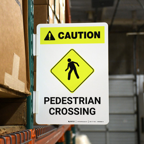 Caution: Pedestrian Crossing with Icon Portrait - Rack Mounted Sign