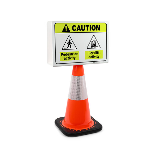Caution: Pedestrian Activity Forklift Activity Landscape - Double-Sided Cone Sign