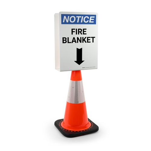 Notice: Fire Blanket Arrow Down Portrait - Double-Sided Cone Sign