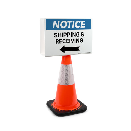 Notice: Shipping & Receiving Arrow Left Landscape - Double-Sided Cone Sign