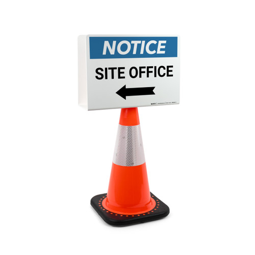 Notice: Site Office Left Arrow Landscape - Double-Sided Cone Sign