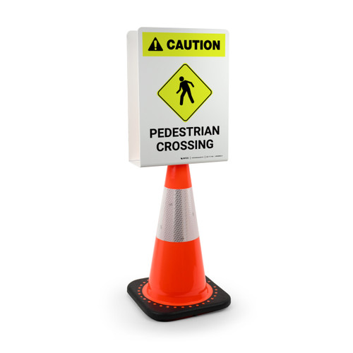 Caution: Pedestrian Crossing with Icon Portrait - Double-Sided Cone Sign