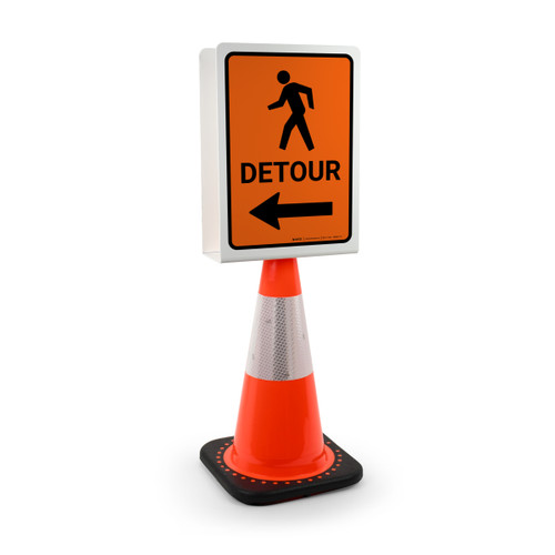 Detour with Icon Arrow Left Portrait - Double-Sided Cone Sign