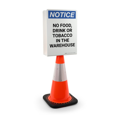 Notice: No Food, Drink, Or Tobacco in The Warehouse Portrait - Double-Sided Cone Sign