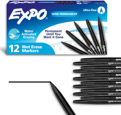 12 Count Expo® Vis-a-vis Ultra-Fine Tip Black Wet Erase Markers