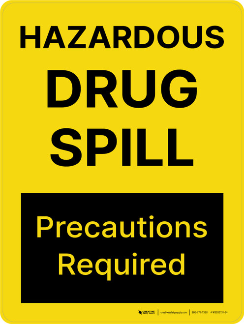Hazardous Drug Spill Precautions Required Portrait - Wall Sign