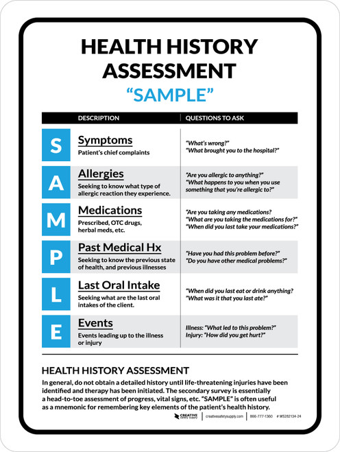 Health History Assessment "SAMPLE" Portrait - Wall Sign
