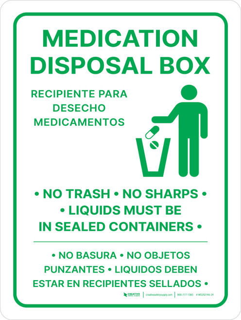 Medication Disposal Box - Bilingual Spanish Portrait - Wall Sign