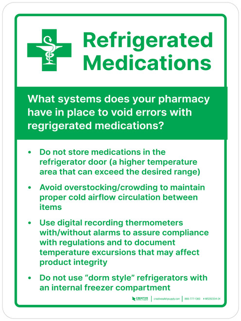 Pharmacy Tips on Refrigerated Medications Portrait - Wall Sign