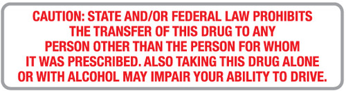 Caution State And Or Federal Law Prohibits The Transfer Of This Drug To Any Person - Pharmaceutical Auxiliary Label