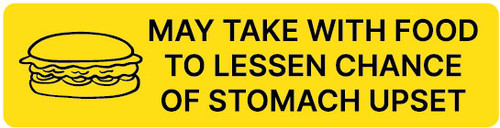 May Take With Food To Lessen Chance Of Stomach Upset - Pharmaceutical Auxiliary Label