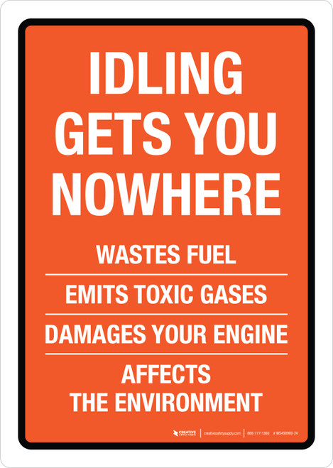 Idling Gets You Nowhere Portrait - Wall Sign