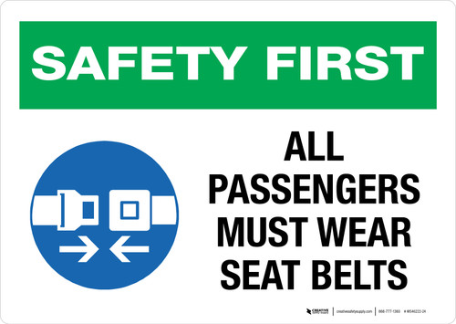 Safety First: All Passengers Must Wear Seat Belts Landscape - Wall Sign
