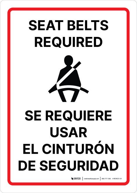 Seat Belts Required Bilingual Spanish Portrait - Wall Sign