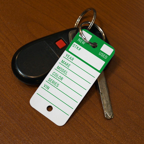 New-Used-STK# Green/White - Auto Dealership Key Tags