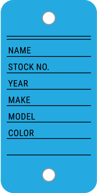 Name-Stock-Year Blue - Auto Dealership Key Tags