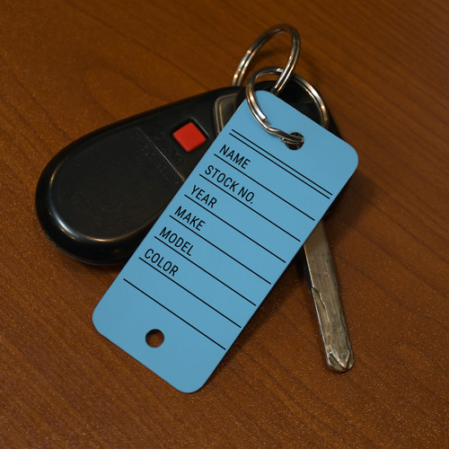 Name-Stock-Year Blue - Auto Dealership Key Tags