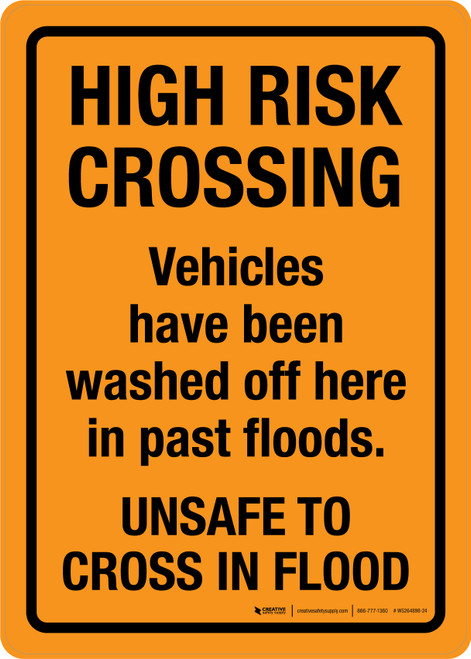 High Risk Crossing - Unsafe To Cross In Flood Portrait - Wall Sign