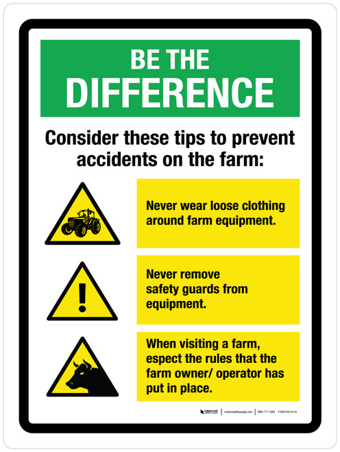 Be The Difference: Tips To Prevent Accidents On The Farm Portrait - Wall Sign