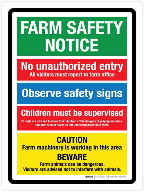 Farm Safety Notice Warnings - Observe Safety Signs Portrait - Wall Sign