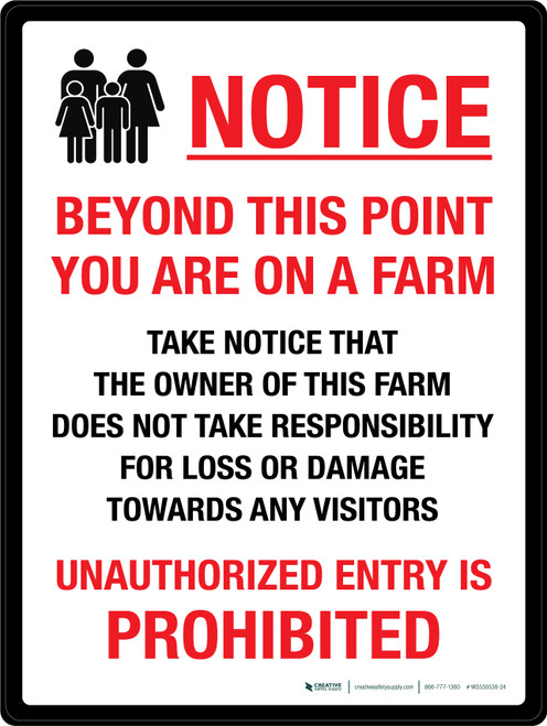 Notice: Beyond This Point You Are On A Farm Portrait - Wall Sign