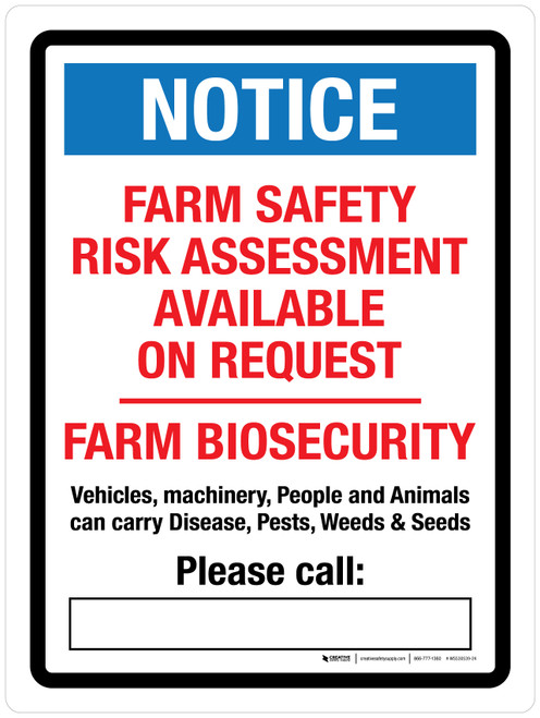 Notice: Farm Safety Risk Assessment Available On Request - Wall Sign