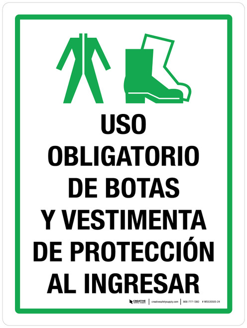 Protective Boots And Clothing Required Upon Entry Spanish Portrait - Wall Sign